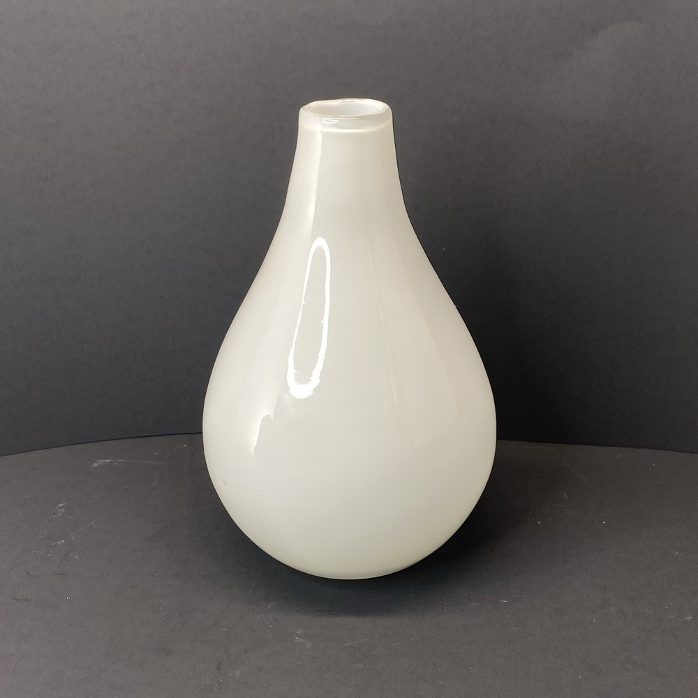 White Vase‎ Teardrop Art Glass Minimalist Clean Handblown Heavy 7 1/4"